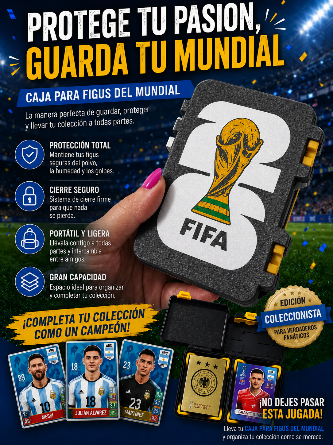Estuche Porta Estampas Mundial 2026 Negro con Amarillo
