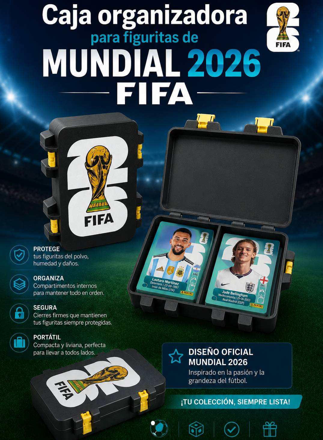 Estuche Porta Estampas Mundial 2026 Negro con Amarillo