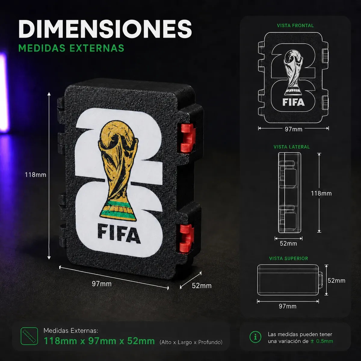 Estuche Porta Estampas Mundial 2026 Negro con Rojo