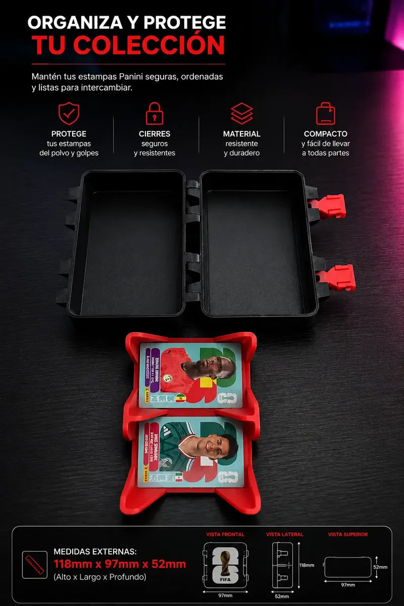 Estuche Porta Estampas Mundial 2026 Negro con Rojo